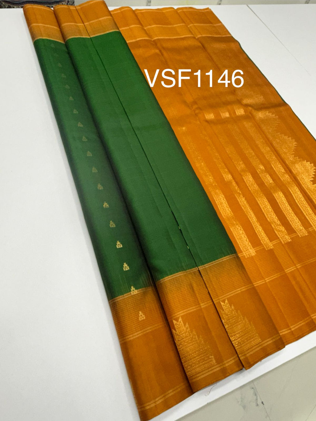 VSF1146 - dark green color body , mustard color pallu,blouse - Pure silk saree