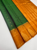 VSF1146 - dark green color body , mustard color pallu,blouse - Pure silk saree