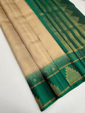 VSF1147 - cream color body , green color pallu,blouse - Pure silk saree