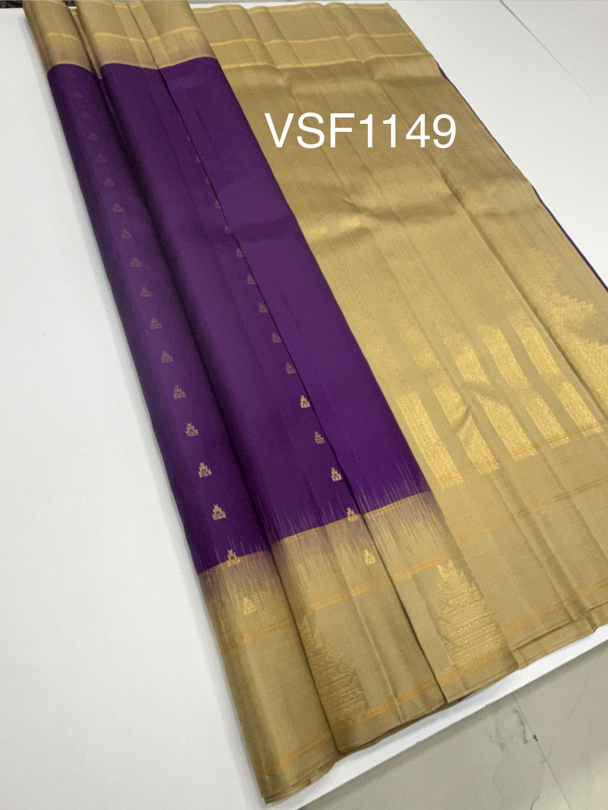 VSF1149 - violet color body , beige color pallu,blouse - Pure silk saree