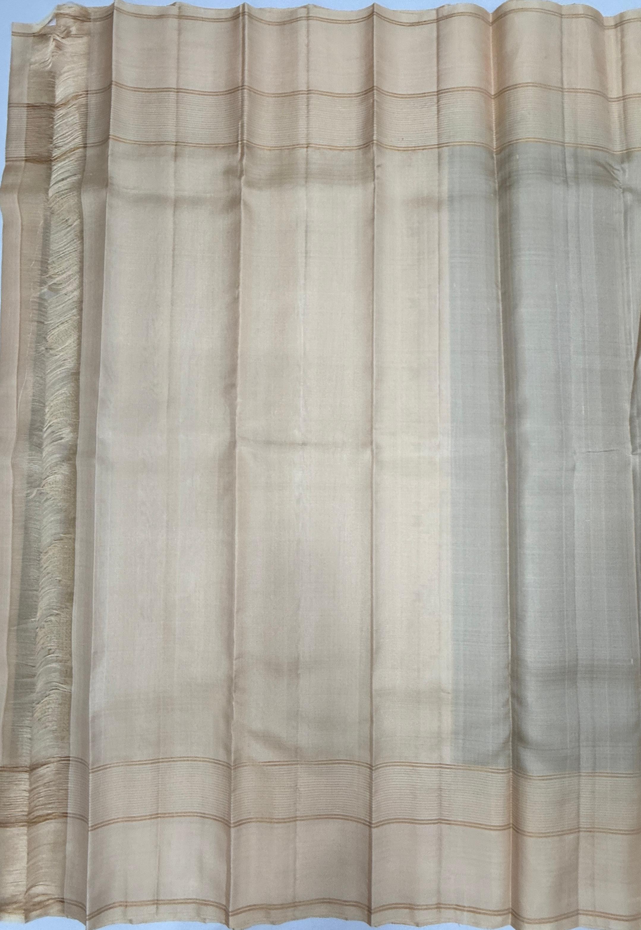 VSF1150 - cowdung green color body , light peach color pallu,blouse - Pure silk saree