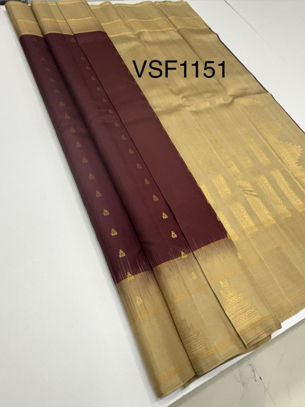 VSF1151 - brown color body , beige color pallu,blouse - Pure silk saree