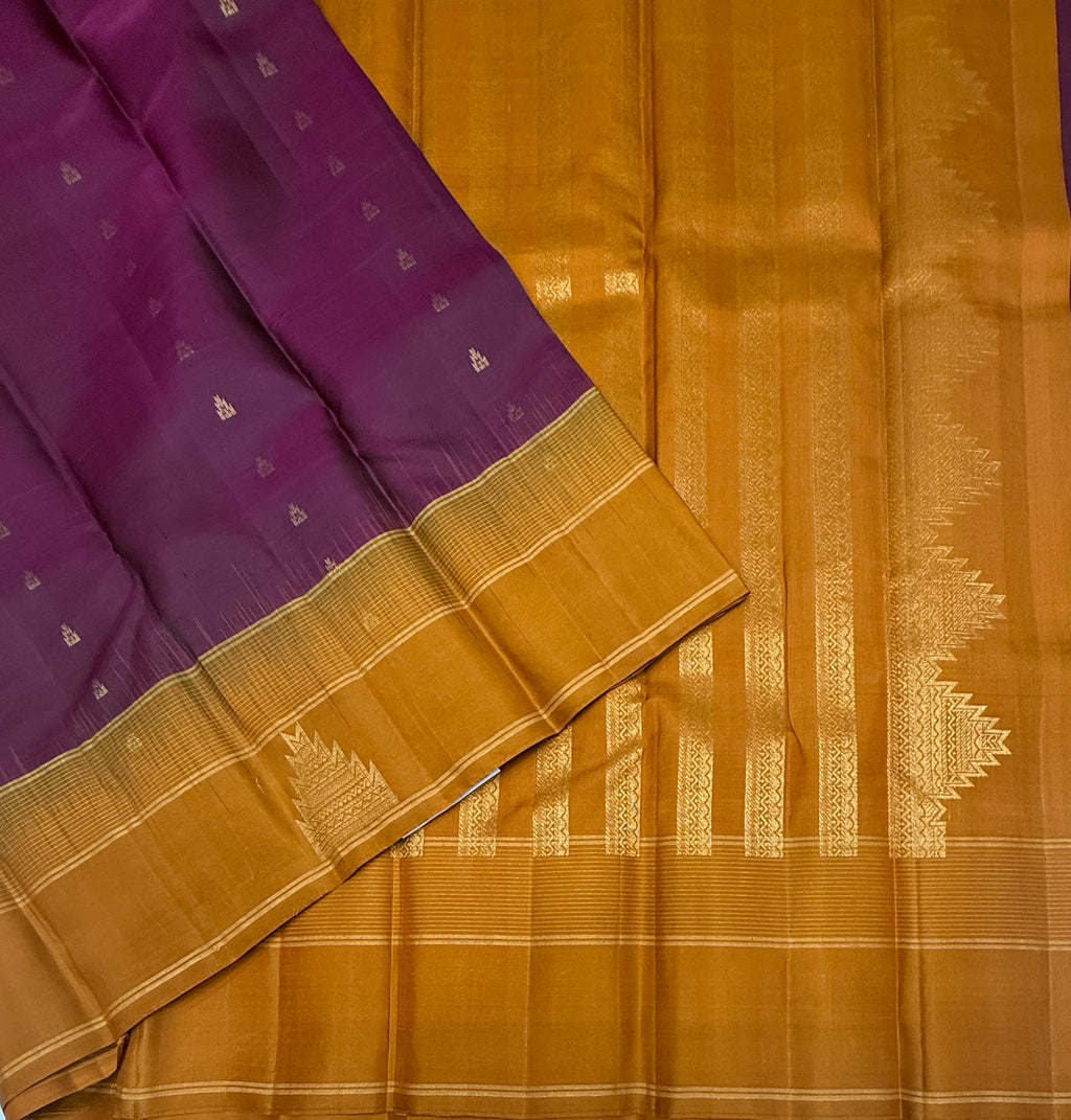 VSF1152 - purple color body , mustard color pallu,blouse - Pure silk saree