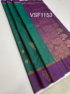 VSF1153 - peacock green color body , violet color pallu,blouse - Pure silk saree