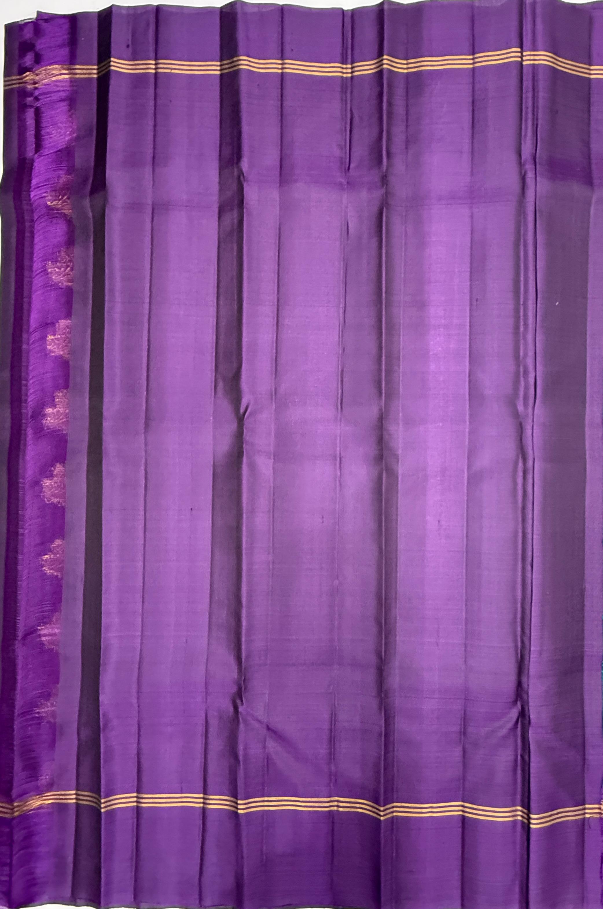 VSF1153 - peacock green color body , violet color pallu,blouse - Pure silk saree