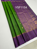 VSF1154 - green color body , violet color pallu,blouse - Pure silk saree