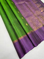 VSF1154 - green color body , violet color pallu,blouse - Pure silk saree