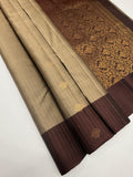 VSF1156 - beige wiht black color body , coffee brown color pallu,blouse - Pure silk saree