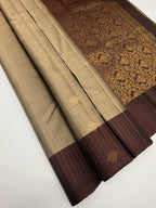 VSF1156 - beige wiht black color body , coffee brown color pallu,blouse - Pure silk saree