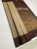 VSF1156 - beige wiht black color body , coffee brown color pallu,blouse - Pure silk saree
