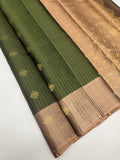 VSF1157 - pastel green color body , onion with black color pallu,blouse - Pure silk saree