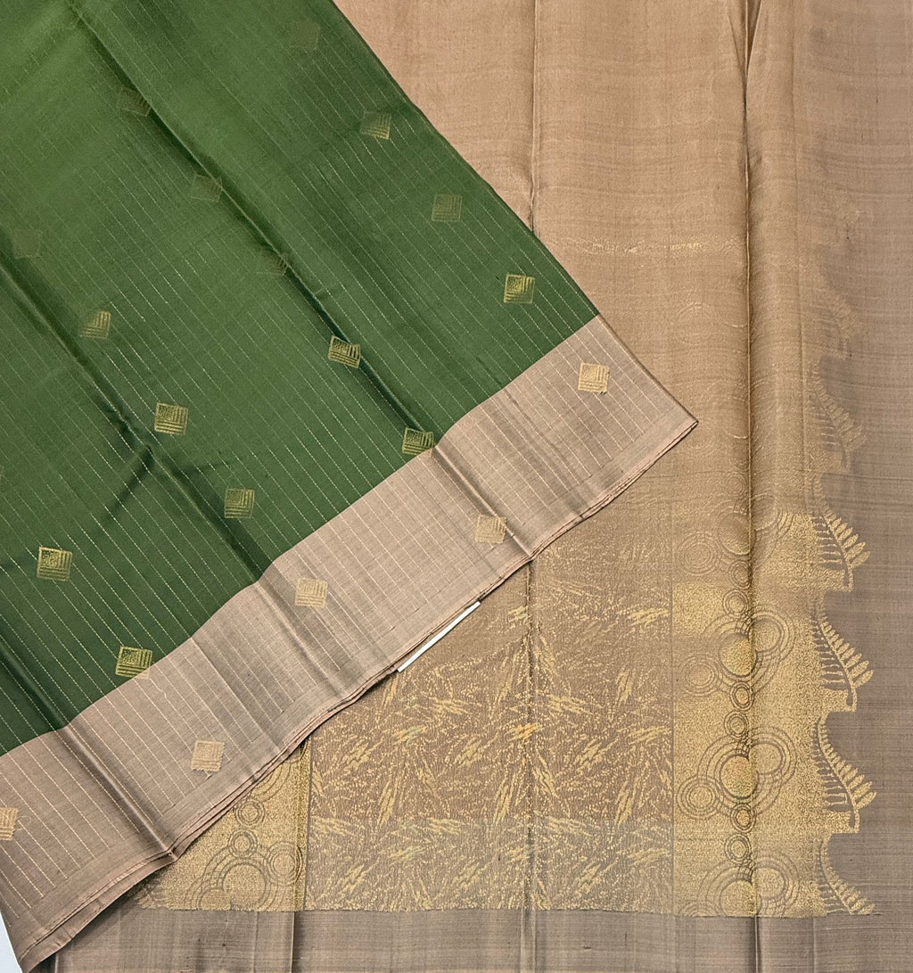 VSF1157 - pastel green color body , onion with black color pallu,blouse - Pure silk saree