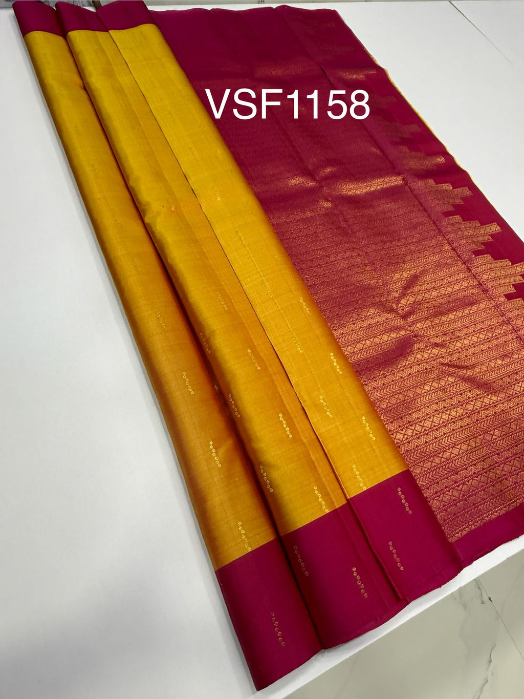 VSF1158 - yellow with pink color body , rani pink color pallu,blouse - Pure silk saree