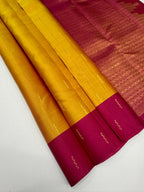 VSF1158 - yellow with pink color body , rani pink color pallu,blouse - Pure silk saree