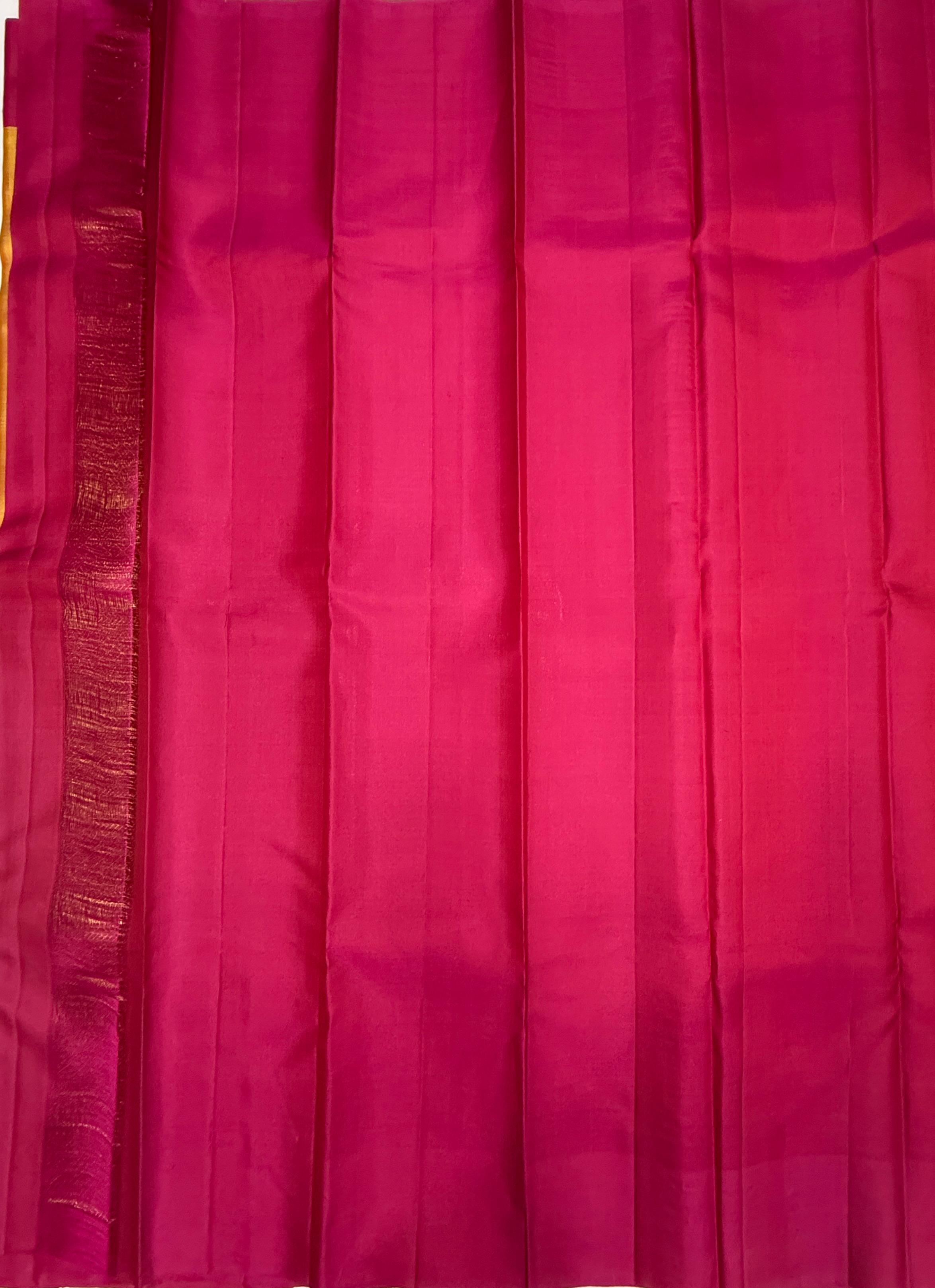 VSF1158 - yellow with pink color body , rani pink color pallu,blouse - Pure silk saree