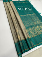 VSF1159 - grey color body , peacock blue color pallu,blouse - Pure silk saree