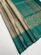 VSF1159 - grey color body , peacock blue color pallu,blouse - Pure silk saree