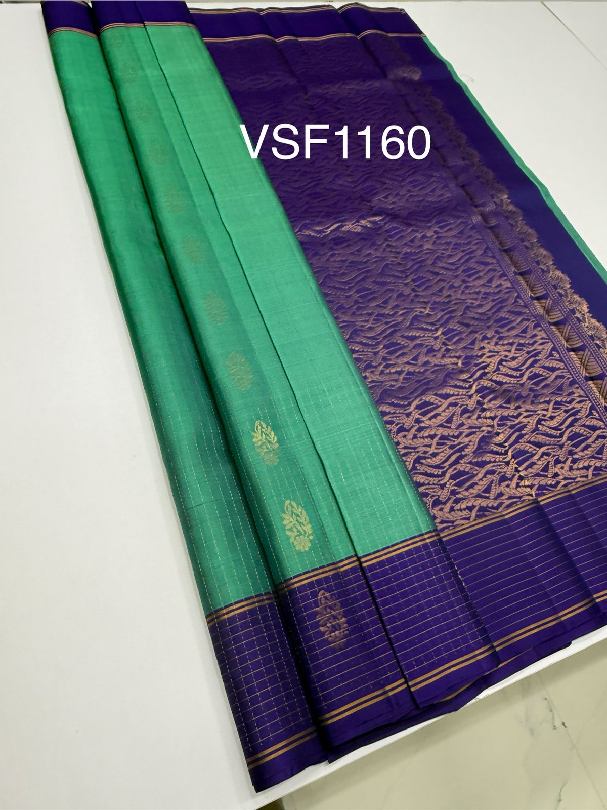 VSF1160 - dual blue color body , violet color pallu,blouse - Pure silk saree