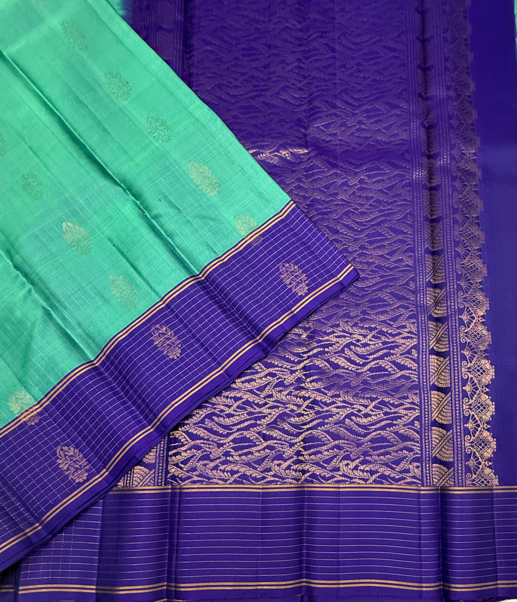 VSF1160 - dual blue color body , violet color pallu,blouse - Pure silk saree