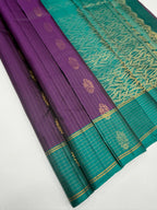 VSF1161 - dark purple color body , peacock blue color pallu,blouse - Pure silk saree