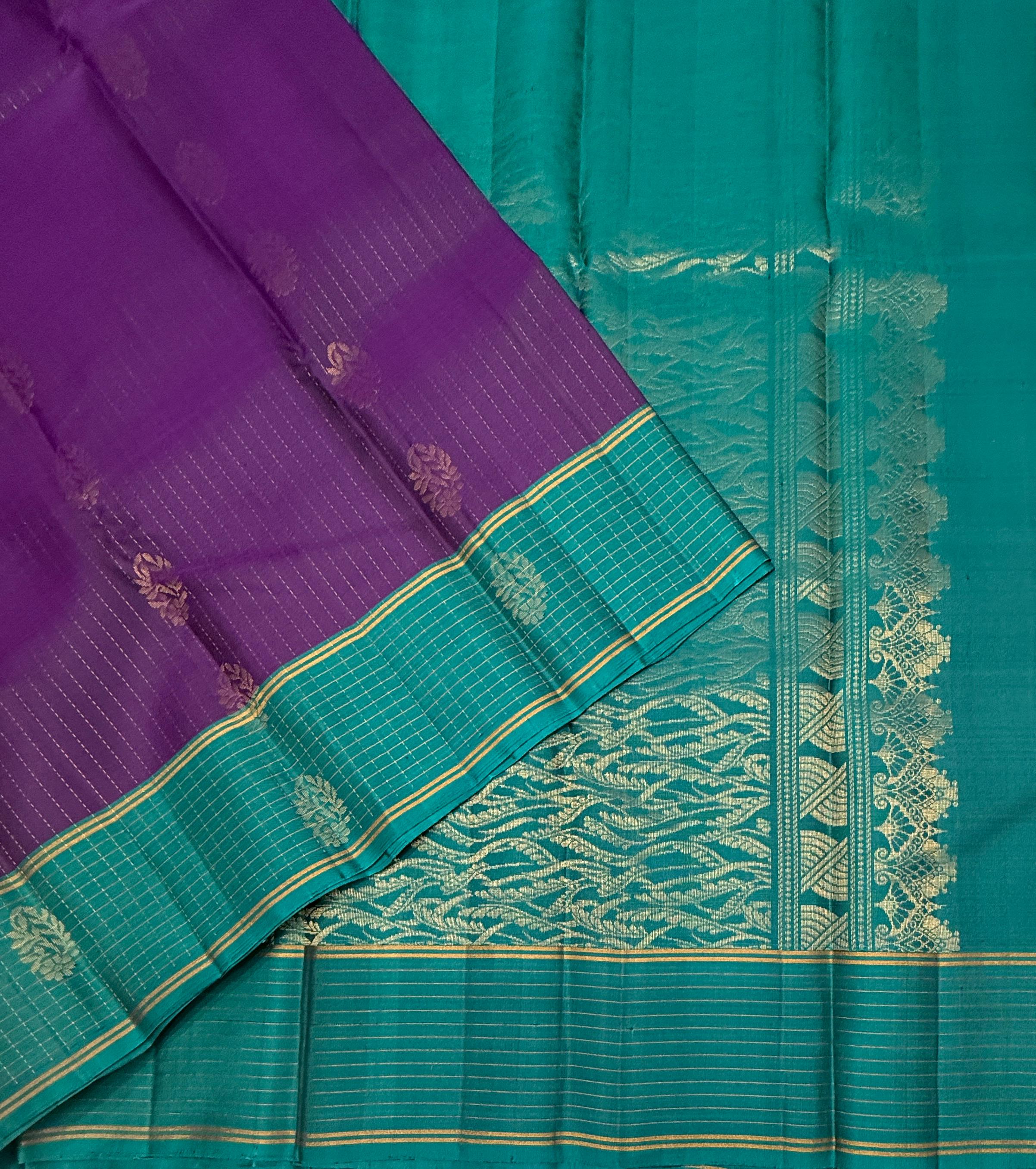 VSF1161 - dark purple color body , peacock blue color pallu,blouse - Pure silk saree