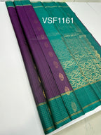 VSF1161 - dark purple color body , peacock blue color pallu,blouse - Pure silk saree