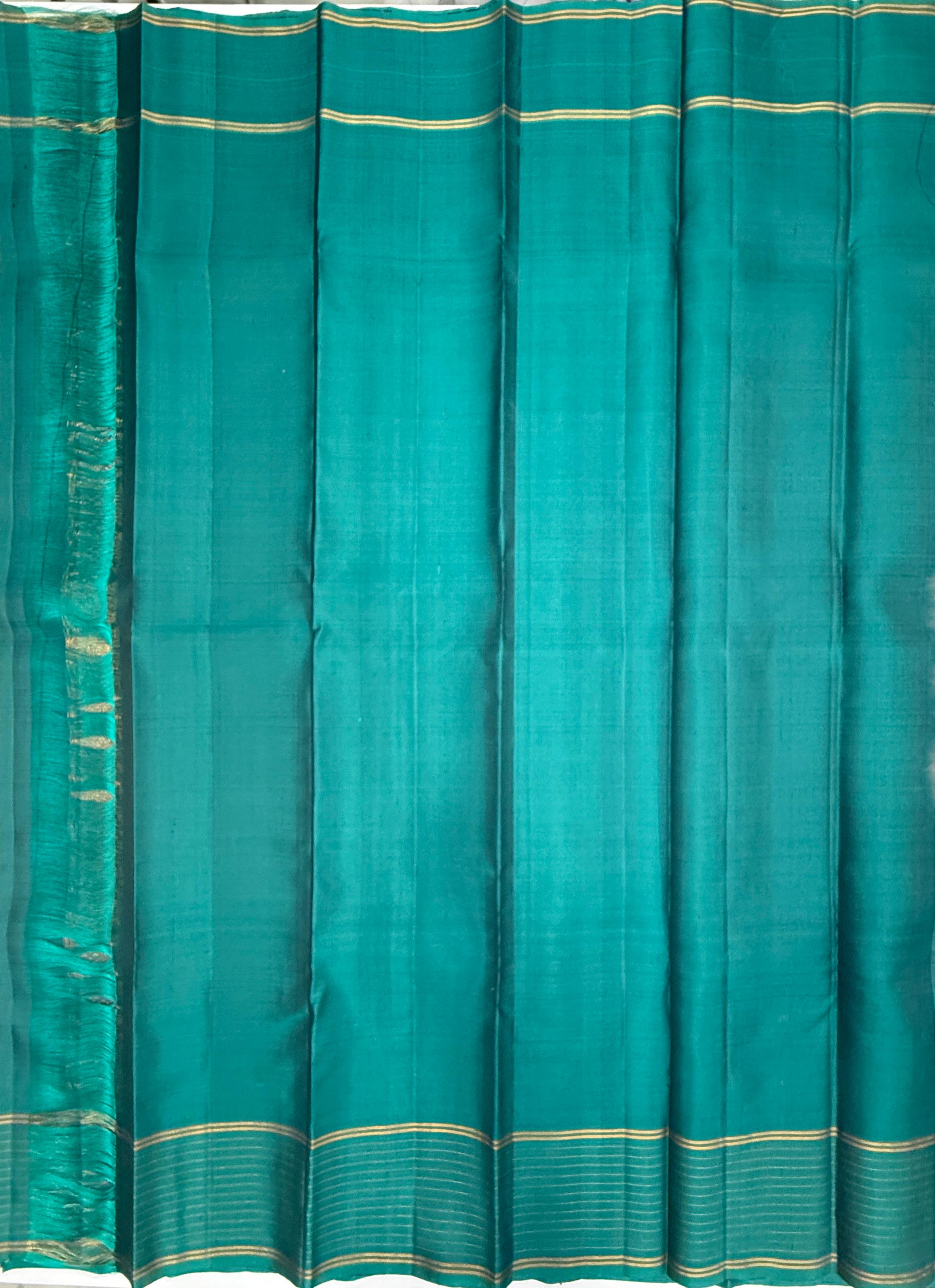 VSF1161 - dark purple color body , peacock blue color pallu,blouse - Pure silk saree
