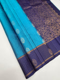 VSF1162 - blue color body , navy blue color pallu,blouse - Pure silk saree