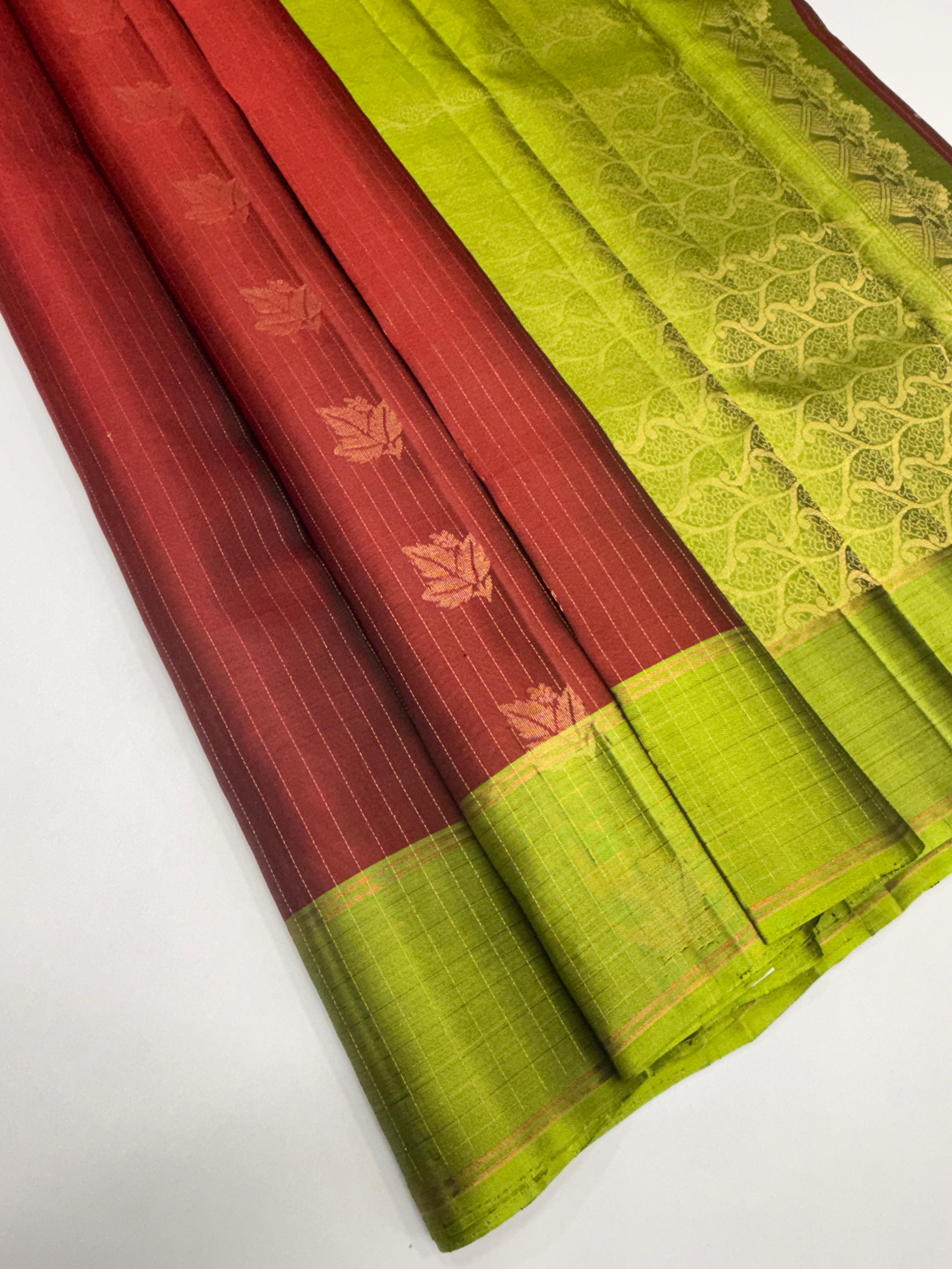 VSF1163 - maroon color body , green color pallu,blouse - Pure silk saree