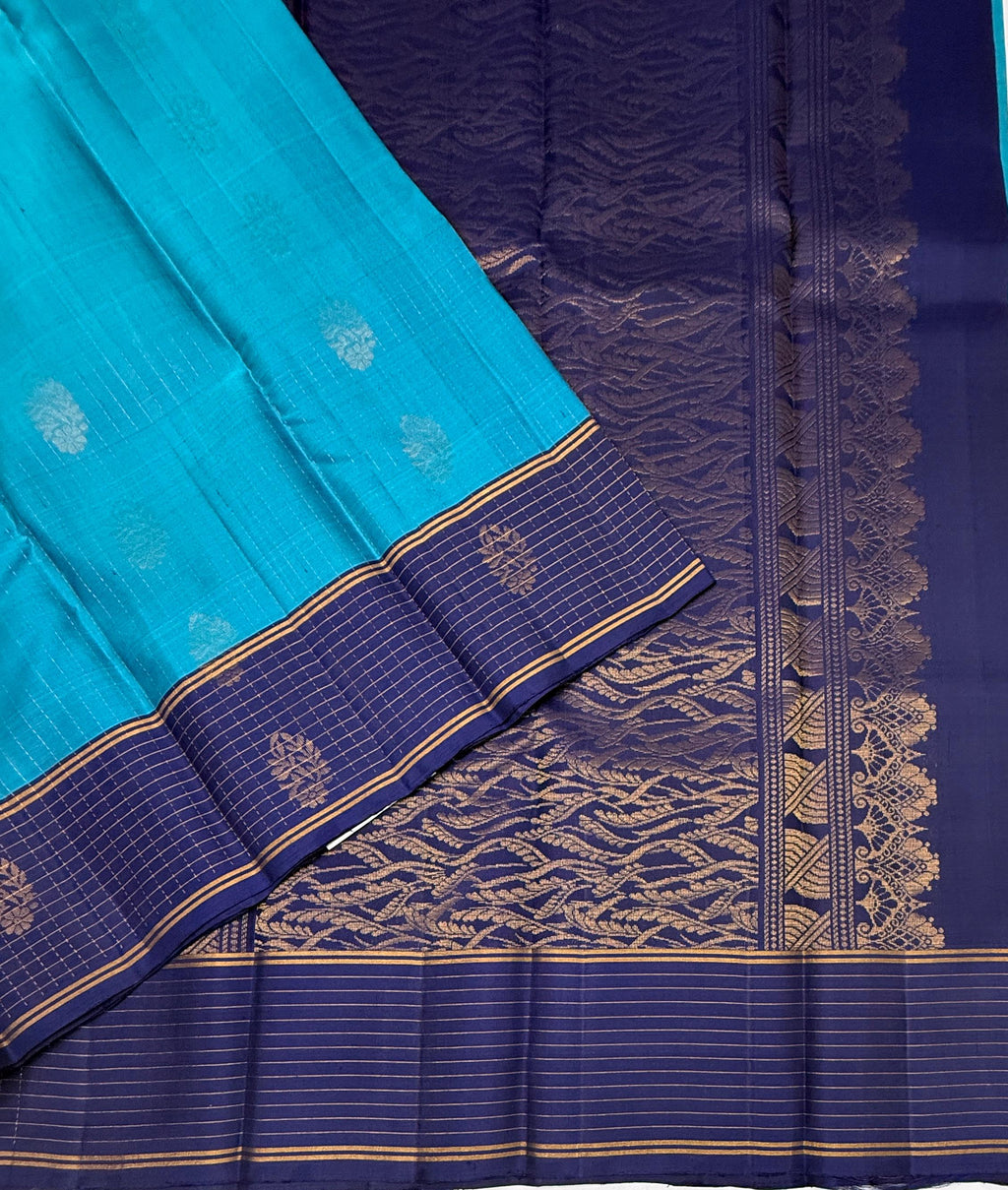 VSF1162 - blue color body , navy blue color pallu,blouse - Pure silk saree