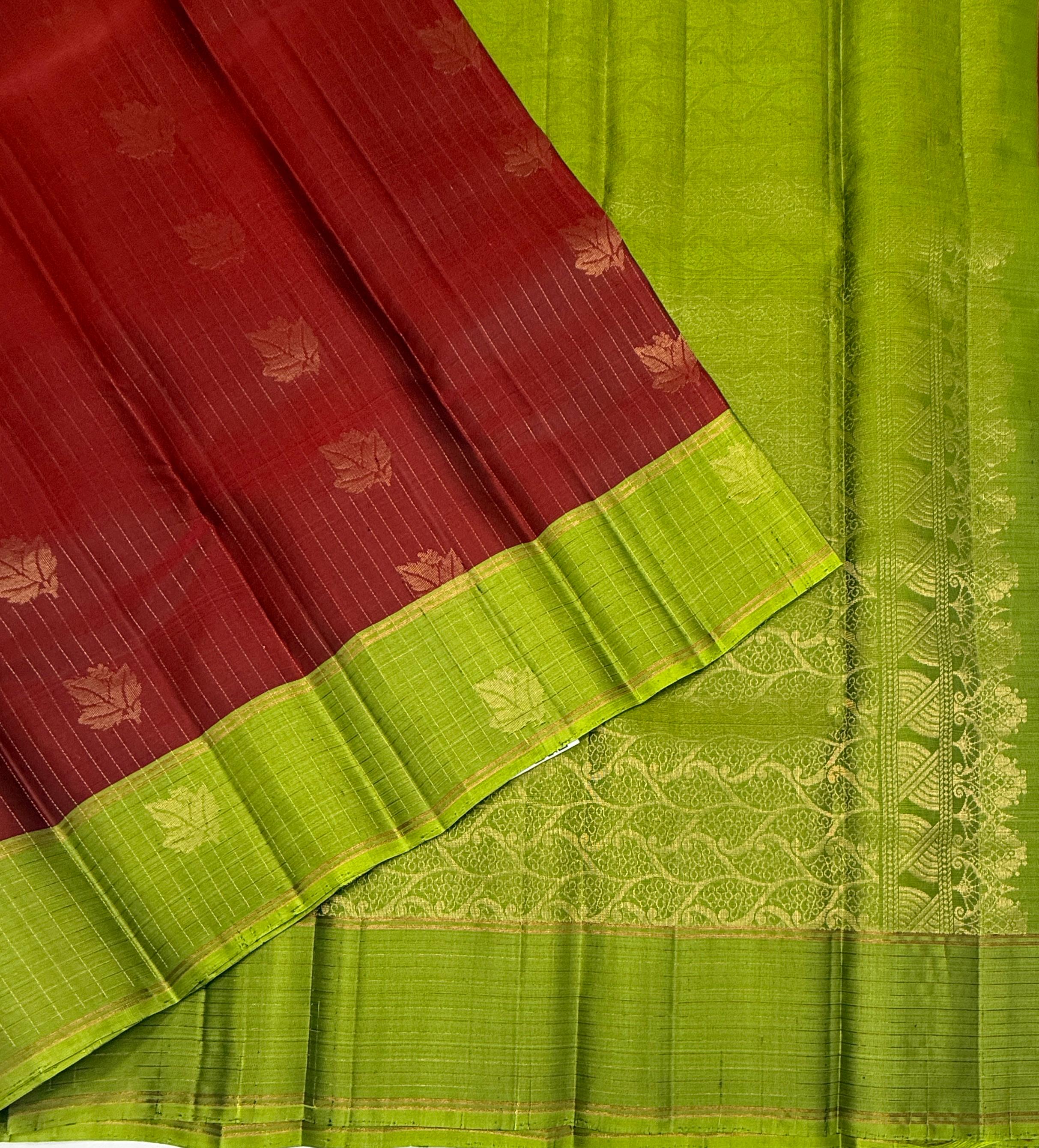 VSF1163 - maroon color body , green color pallu,blouse - Pure silk saree