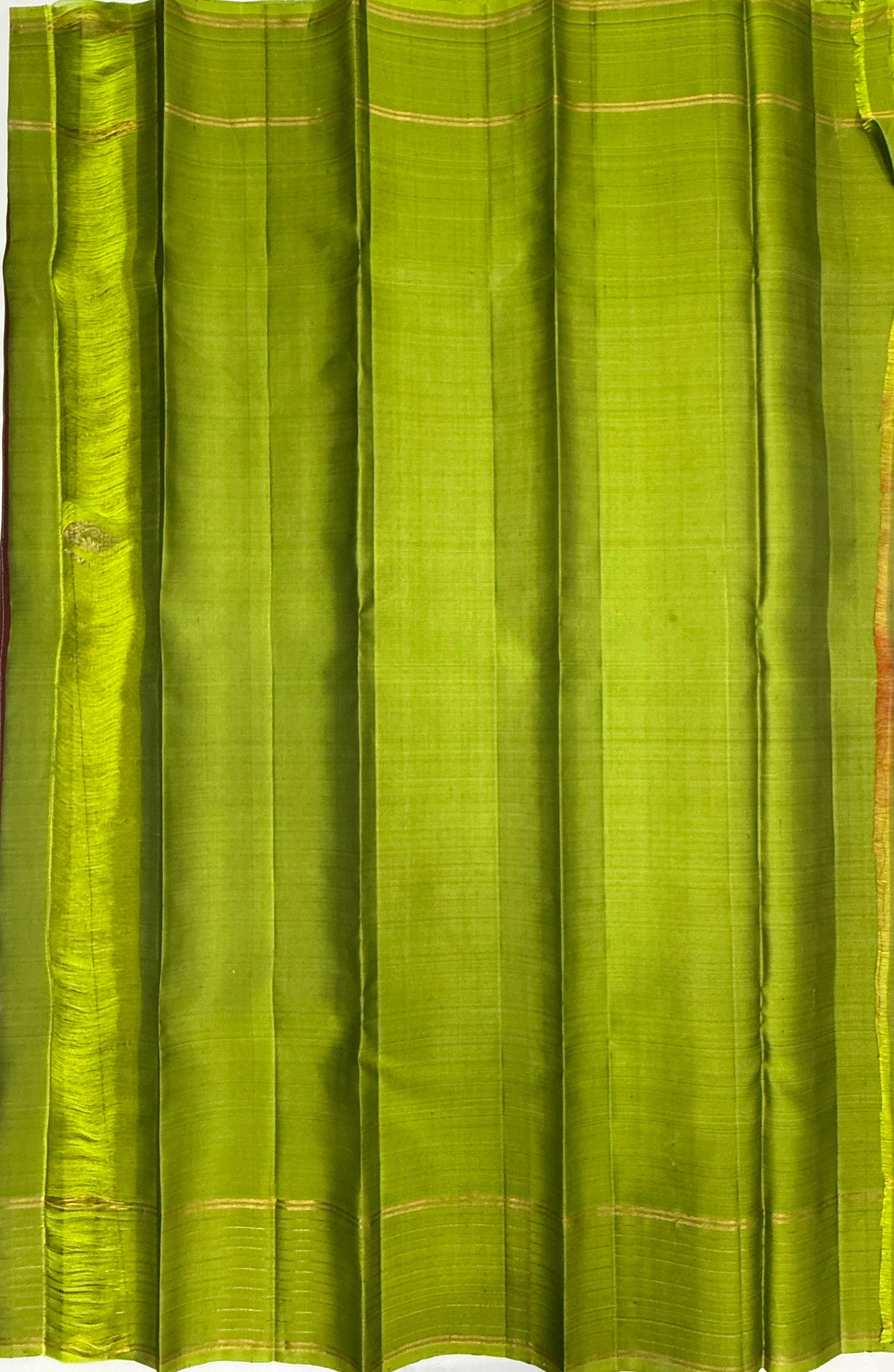 VSF1163 - maroon color body , green color pallu,blouse - Pure silk saree