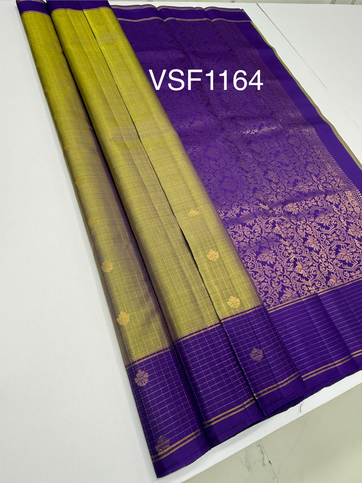 VSF1164 - yellow with violet color body , violet color pallu,blouse - Pure silk saree