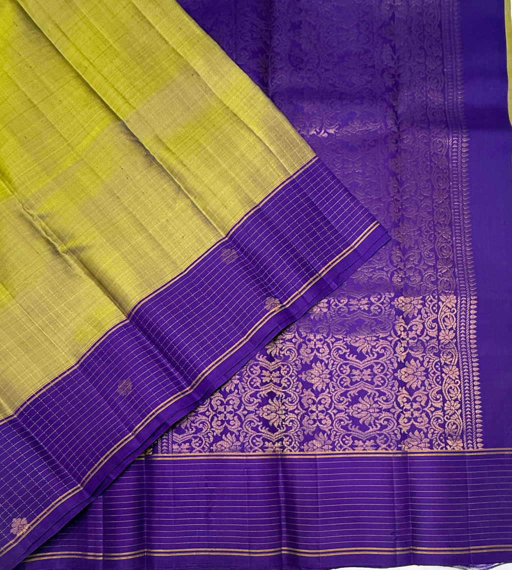 VSF1164 - yellow with violet color body , violet color pallu,blouse - Pure silk saree