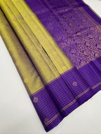 VSF1164 - yellow with violet color body , violet color pallu,blouse - Pure silk saree