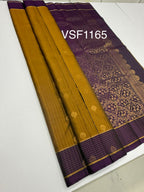 VSF1165 - honey brown color body , dark purple color pallu,blouse - Pure silk saree