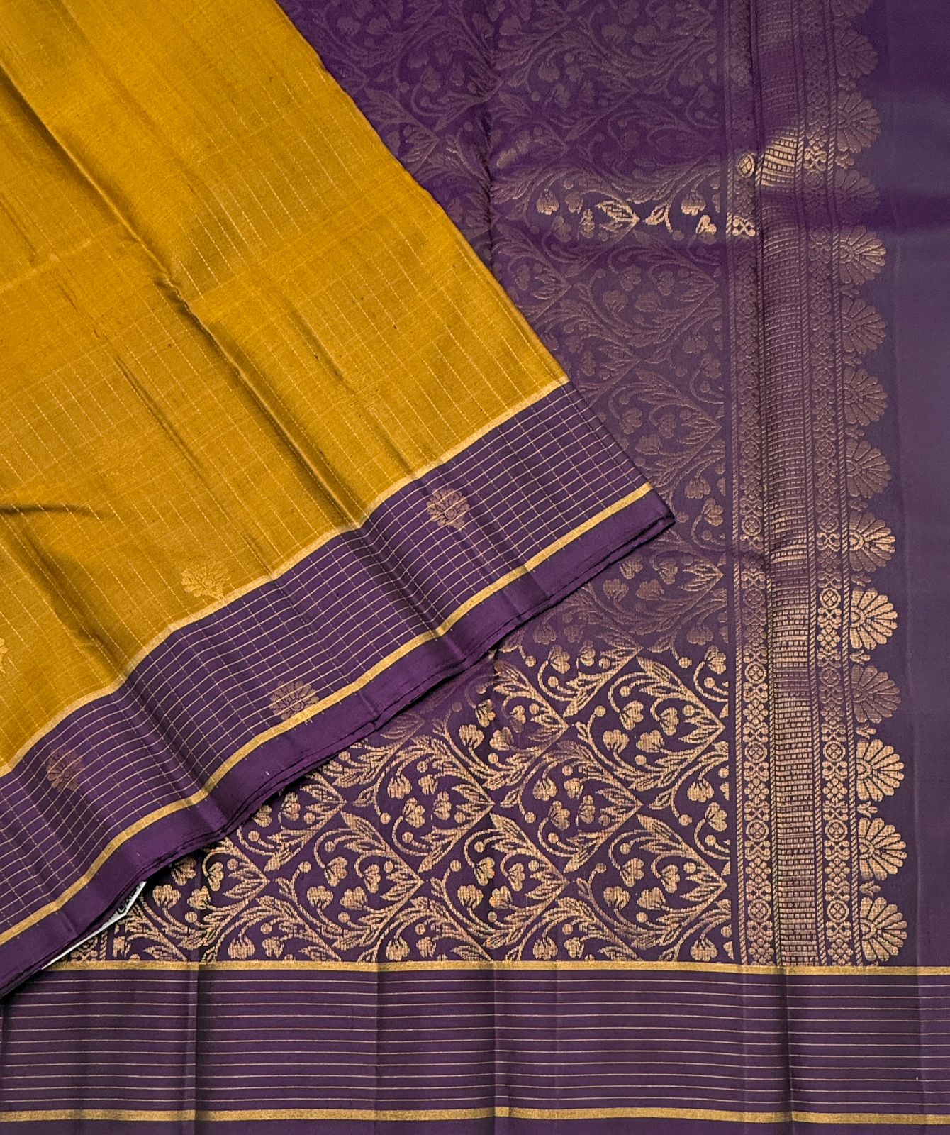 VSF1165 - honey brown color body , dark purple color pallu,blouse - Pure silk saree