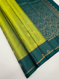 VSF1166 - green color body , peacock blue color pallu,blouse - Pure silk saree