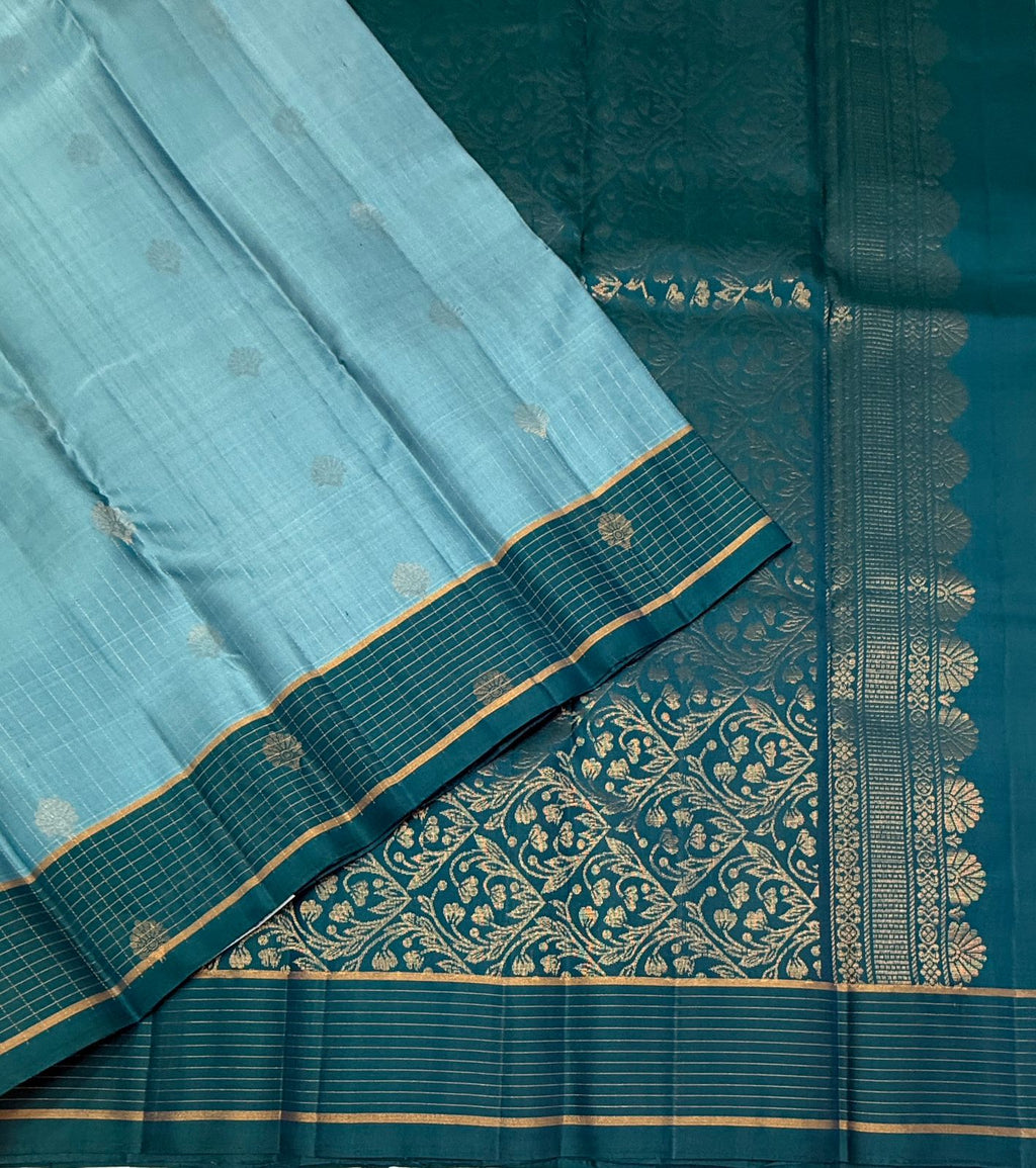 VSF1167 - light blue color body , peacock blue color pallu,blouse - Pure silk saree