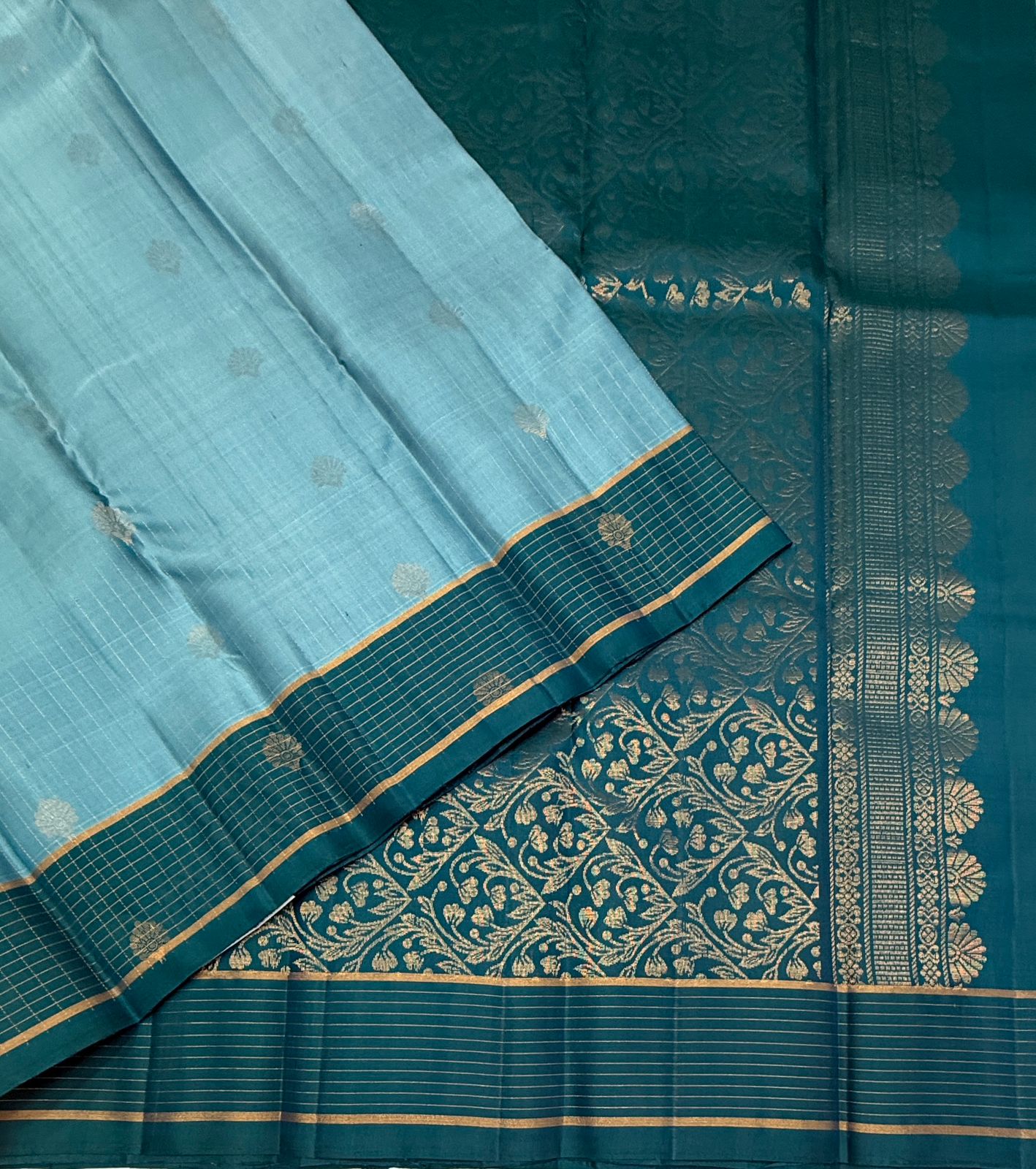 VSF1167 - light blue color body , peacock blue color pallu,blouse - Pure silk saree