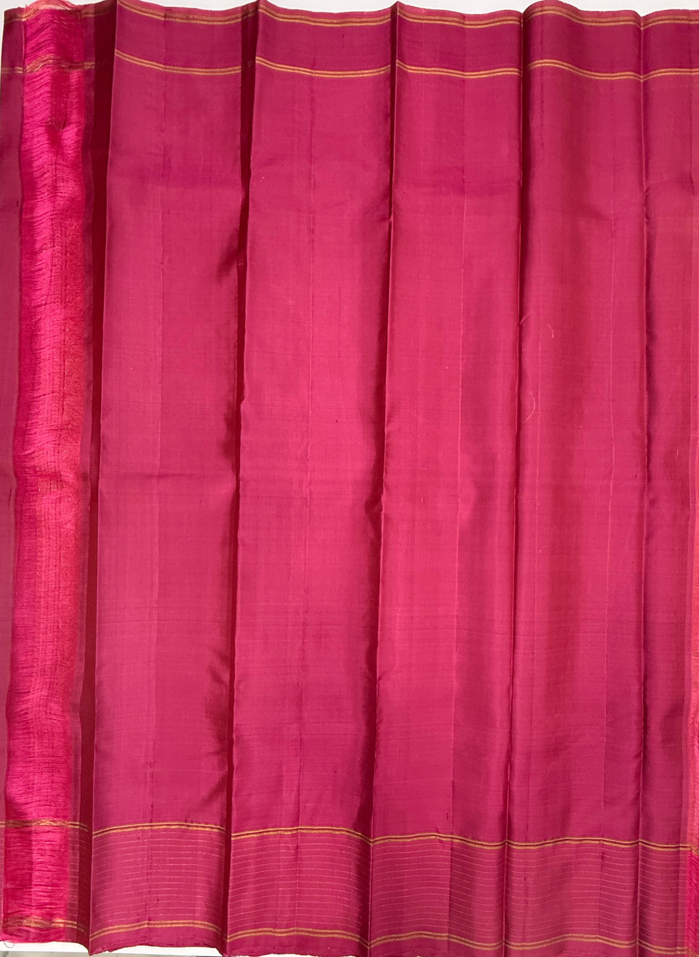 VSF1168 - green with maroon color body , pink color pallu,blouse - Pure silk saree