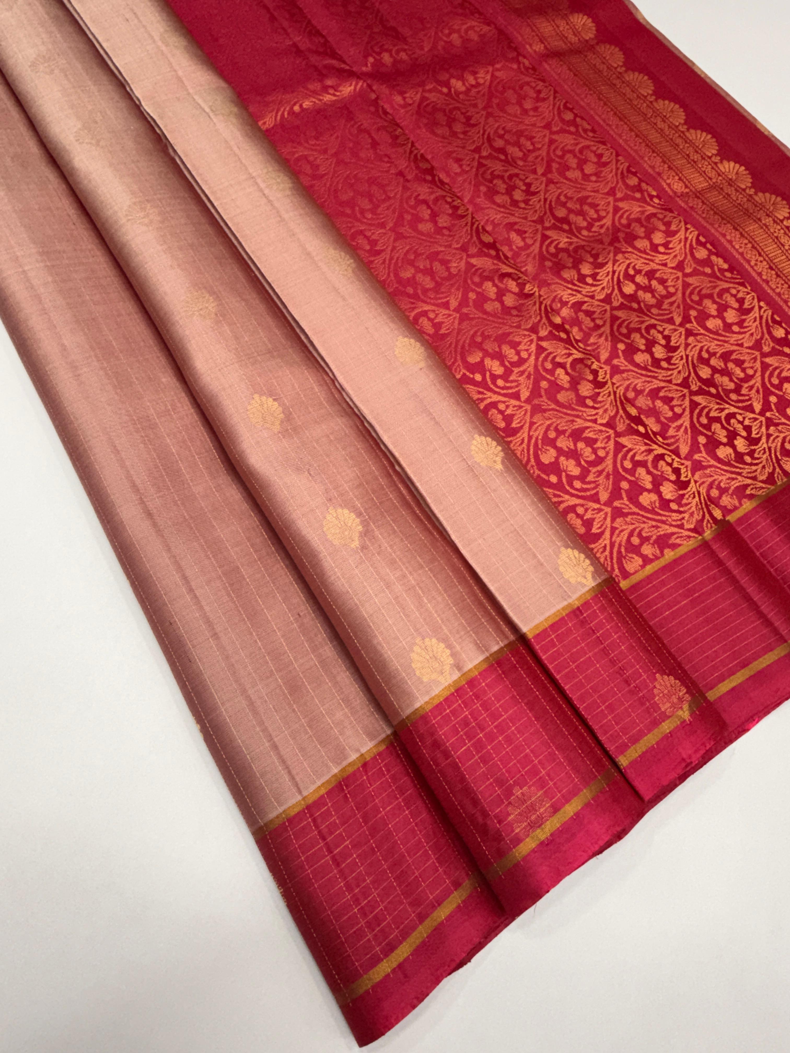 VSF1169 - light onion pink color body , dark pink color pallu,blouse - Pure silk saree