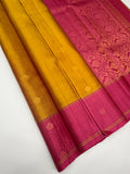VSF1170 - yellow with maroon color body , dark pink color pallu,blouse - Pure silk saree