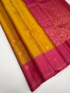 VSF1170 - yellow with maroon color body , dark pink color pallu,blouse - Pure silk saree