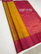 VSF1170 - yellow with maroon color body , dark pink color pallu,blouse - Pure silk saree