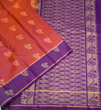 VSF1172 - rust orange color body , violet color pallu,blouse - Pure silk saree
