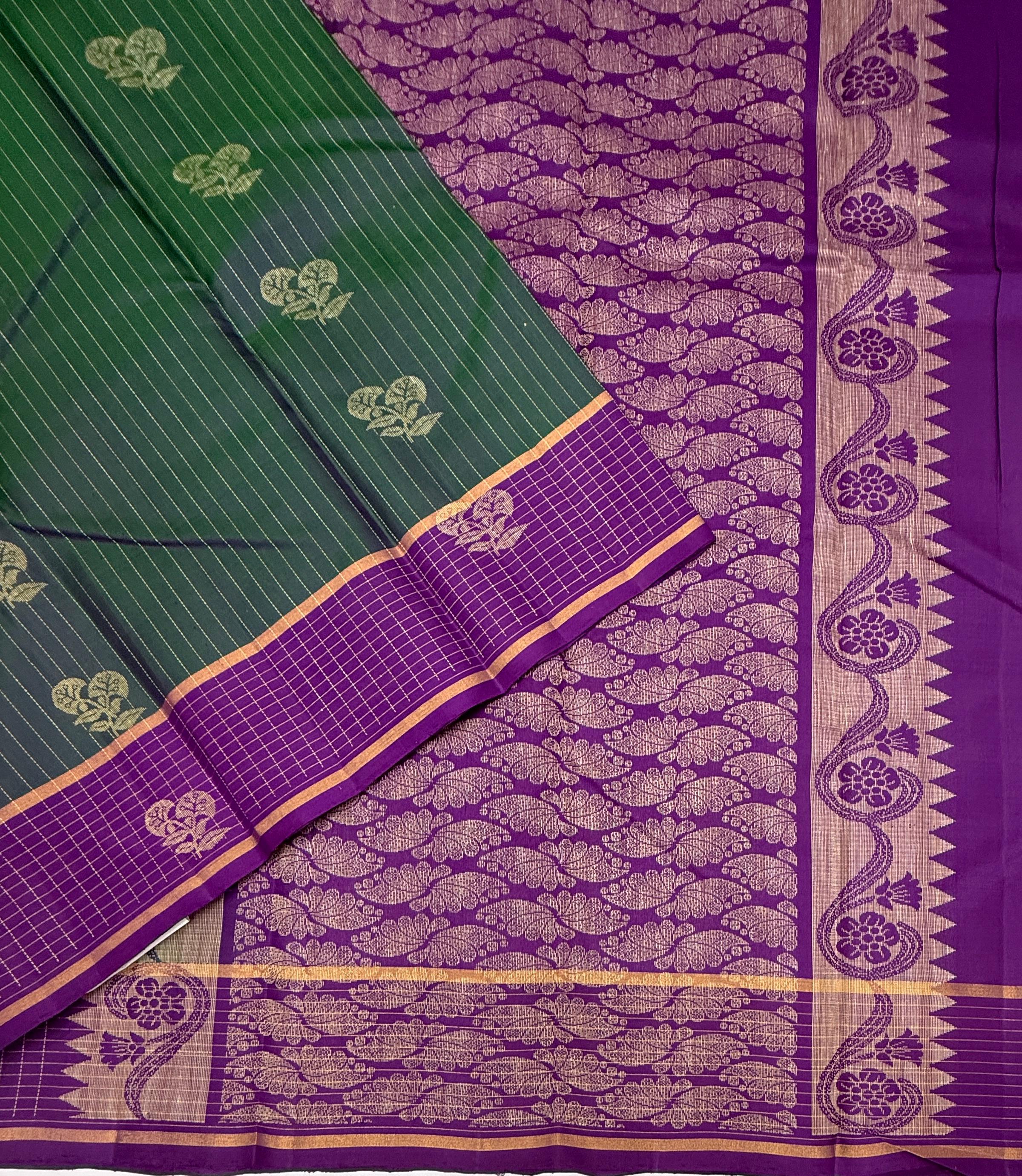 VSF1173 - dark green color body , violet color pallu,blouse - Pure silk saree