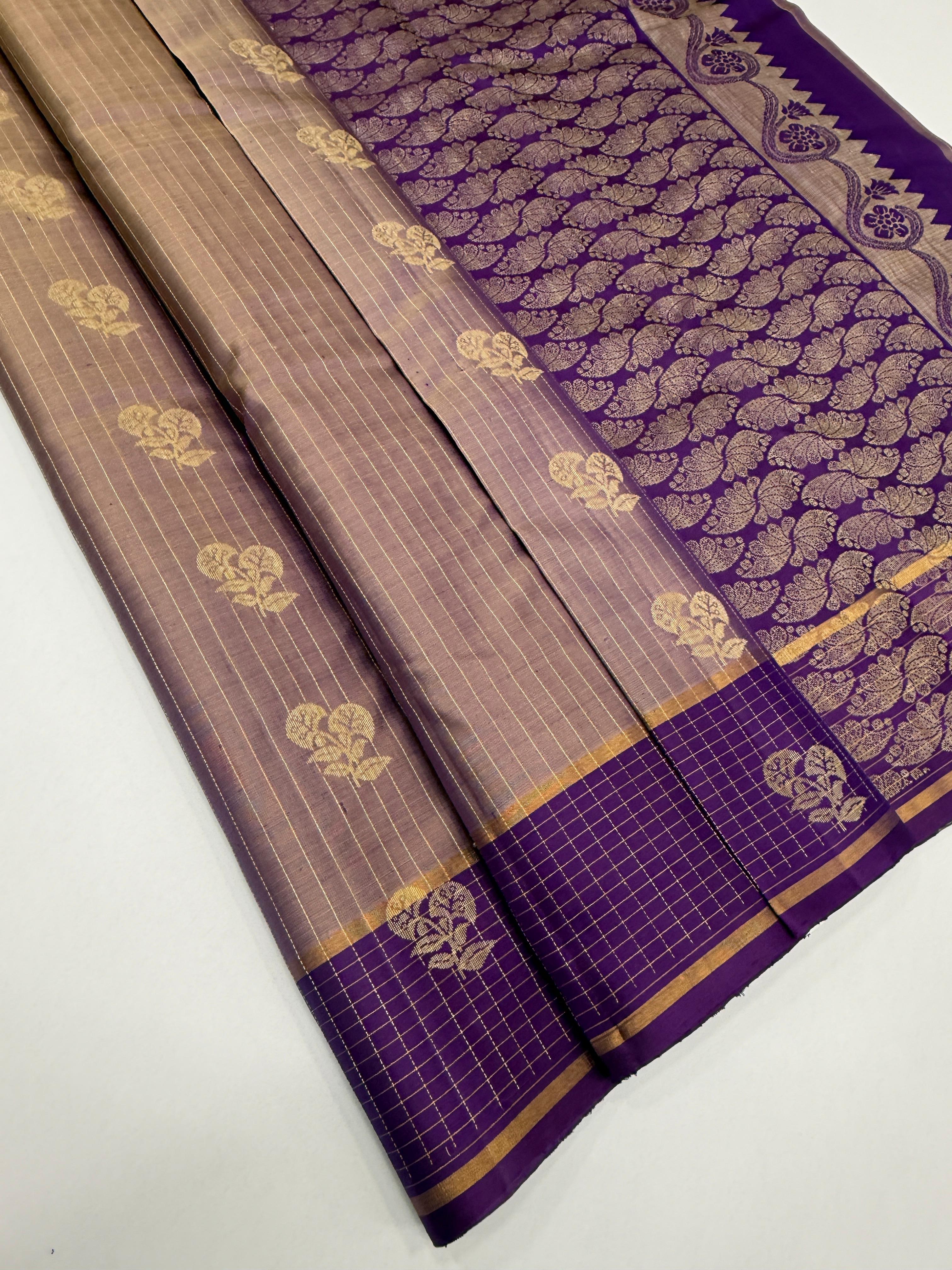 VSF1174 - light lavender color body , violet color pallu,blouse - Pure silk saree