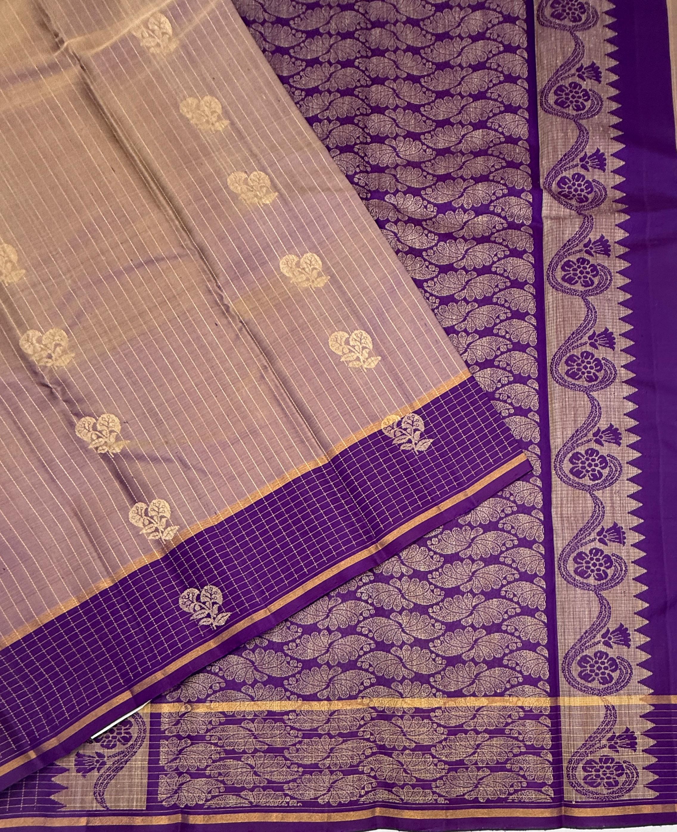 VSF1174 - light lavender color body , violet color pallu,blouse - Pure silk saree