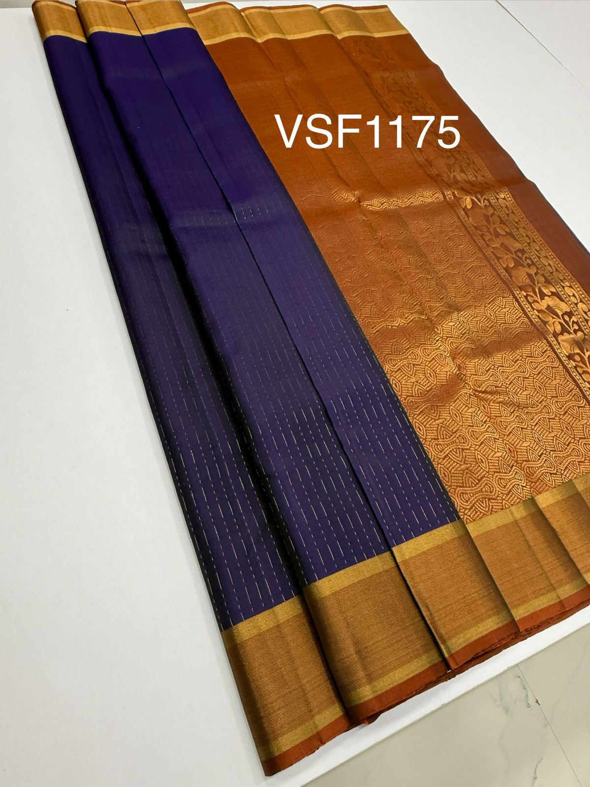 VSF1175 - dark violet color body , dark rust color pallu,blouse - Pure silk saree